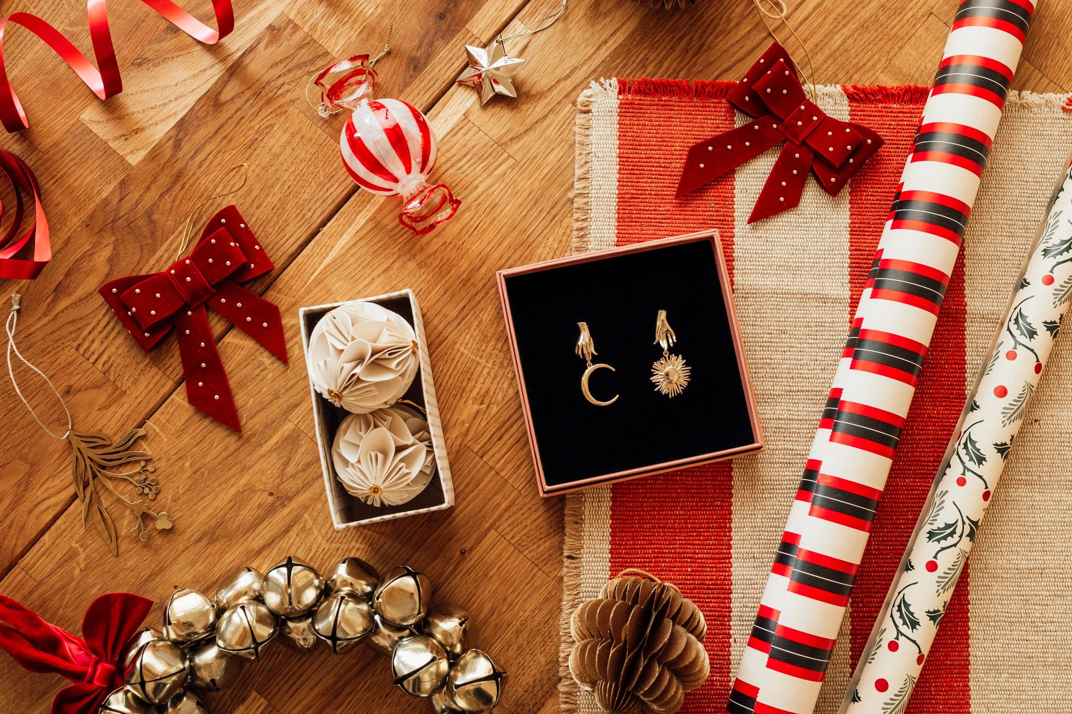 Gift wrapping still life with jewelry