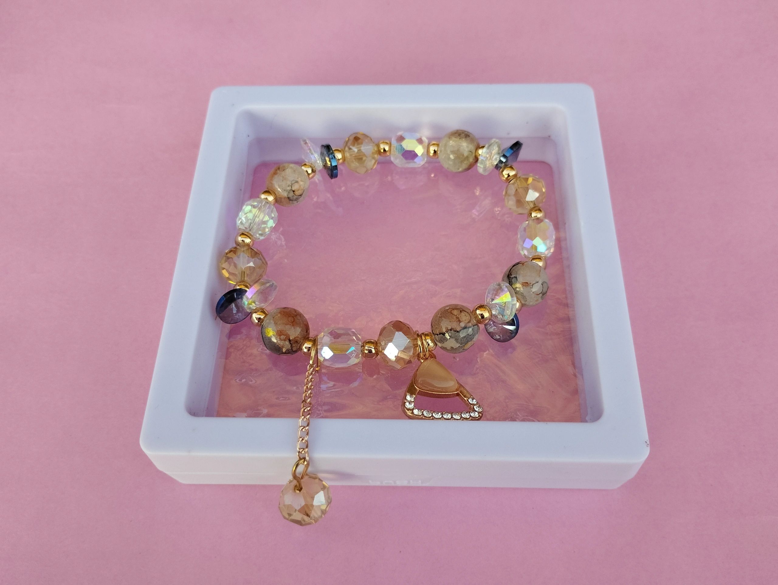 Crystal bracelet displayed in a jewelry box